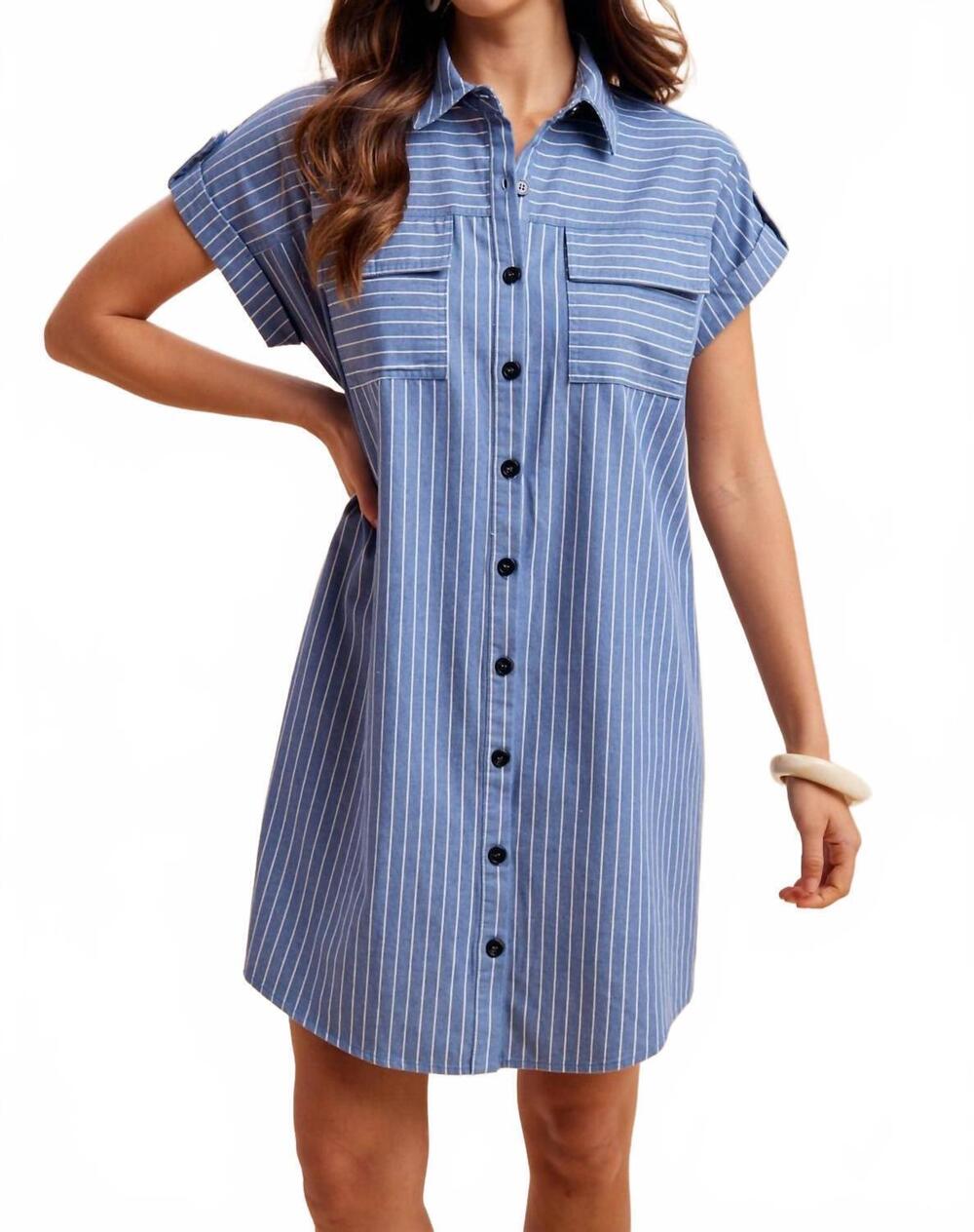 NEW ANNIEWEAR mini shirt dress in striped chambray